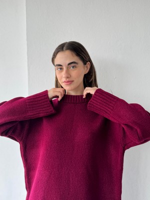 Retrobird Pinterest Oversize Basic Kazak Kadın Bordo