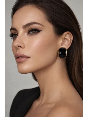 Solare Accessories Siyah Taş Detaylı Altın Kaplama Vintage Küpe (Hipoalerjik)