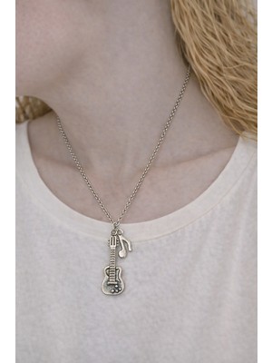 Herşey Nota Gitar ve Nota Figürlü Metal Kolye – Zincirli Tasarım