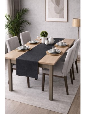 PerdeYap Kadife Dokulu Koyu Gri Renk Runner – Günlük Kullanıma Uygun, Bakımı Kolay 40 x 140 cm