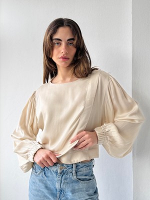 Retrobird Alisa Kapaklı Retro Gömlek Kadın Krem