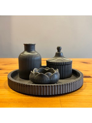 Atölye Sonart Taş Tozu Dekoratif Tepsili 4'lü Mumluk Set