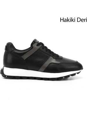 GÖNDERİ Erkek Siyah  Bağcıklı Hakiki Deri Sneaker