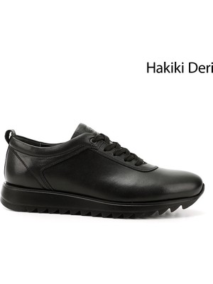 Gönderi(r) Erkek Siyah  Hakiki Deri Bağcıklı Sneaker