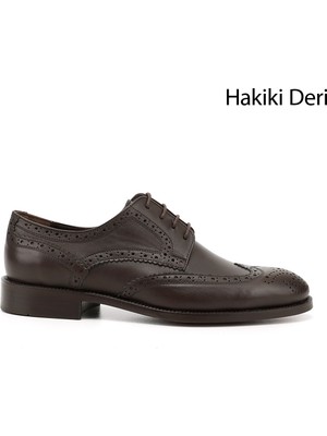 Erkek Kahve Bağcıklı Hakiki Deri Klasik Ayakkabı