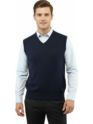 Çizgi Triko Erkek V Yaka Süveter Çelik Örgü Regular Kalıp 5200H BGL-ST04962