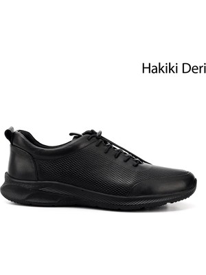 Gönderi(r) Erkek Siyah Bağcıklı Kauçuk Taban Hakiki Deri Sneaker
