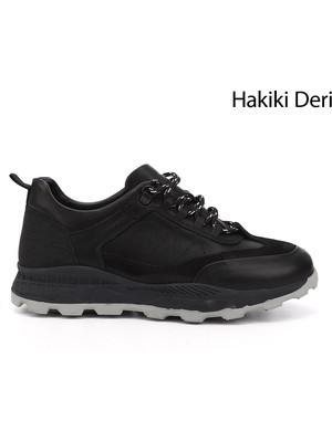 Gönderi(r) Erkek Siyah  Bağcıklı Hakiki Deri Comfort Sneaker