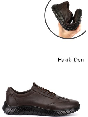 GÖNDERİ Erkek Kahve Antik  Bağcıklı Kauçuk Taban Hakiki Deri Sneaker