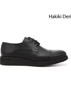 GÖNDERİ Erkek Siyah  Bağcıklı Hakiki Deri Klasik Ayakkabı