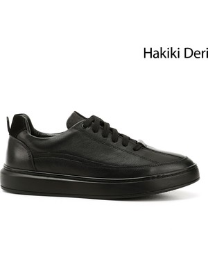 Gönderi(r) Erkek Siyah Bağcıklı Kauçuk Taban Hakiki Deri Sneaker