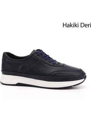 GÖNDERİ Erkek Lacivert  Bağcıklı Hakiki Deri Comfort Sneaker
