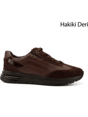 Gönderi(r) Erkek Kahverengi  Bağcıklı Jel Tabanlıklı Hakiki Deri Sneaker