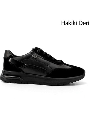 Gönderi(r) Erkek Siyah  Bağcıklı Jel Tabanlıklı Hakiki Deri Sneaker