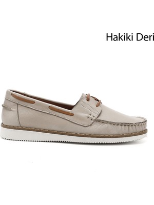 GÖNDERİ Kadın Bej  Bağcıklı Hakiki Deri Comfort Ayakkabı