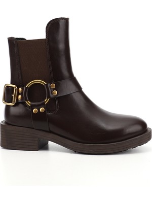 GÖNDERİ Kadın Kahverengi  Fermuarlı Kalın Topuklu Biker Bot