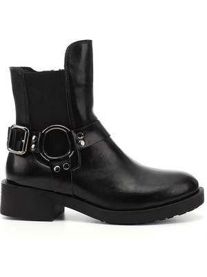 GÖNDERİ Kadın Siyah  Fermuarlı Kalın Topuklu Biker Bot