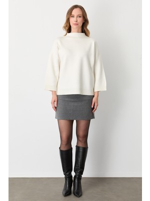 Mutlu Ertan Kadın Kapri Kol Çizgili Bluz Ekru 20140