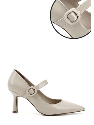 GÖNDERİ Kadın Ten - Rugan  Sivri Burun Kadeh Ökçe Mary Jane Ayakkabı