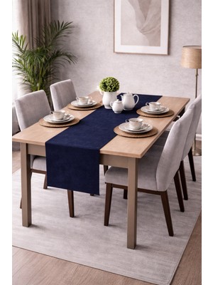 PerdeYap Kadife Dokulu Koyu Lacivert Renk Runner – Günlük Kullanıma Uygun, Bakımı Kolay 40 x 140 cm