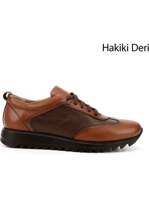 GÖNDERİ Erkek Taba  Hakiki Deri Bağcıklı Sneaker