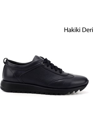 GÖNDERİ Erkek Lacivert  Hakiki Deri Bağcıklı Sneaker