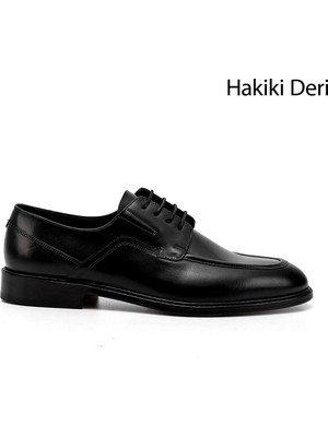 Gönderi(r) Erkek Siyah Bağcıklı Kösele Taban Hakiki Deri Klasik Ayakkabı