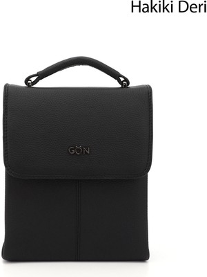 GÖNDERİ Unisex Siyah Uzun Askılı Hakiki Deri El ve Omuz Çantası