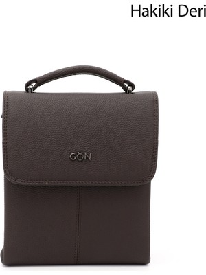 Gönderi® Unisex Kahverengi Uzun Askılı Hakiki Deri El ve Omuz Çantası