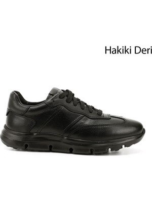 Gönderi(r) Erkek Siyah  Bağcıklı Hakiki Deri Sneaker