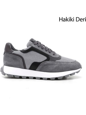 GÖNDERİ Erkek Gri  Bağcıklı Hakiki Deri Sneaker