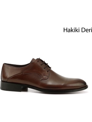 GÖNDERİ Erkek Kahve Antik Baskılı Kösele Taban Hakiki Deri Klasik Ayakkabı