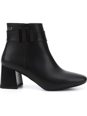 GÖNDERİ Kadın Siyah  Fermuarlı Küt Burun Kalın Topuklu Bot