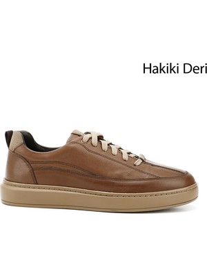 GÖNDERİ Erkek Kum  Bağcıklı Kauçuk Taban Hakiki Deri Sneaker