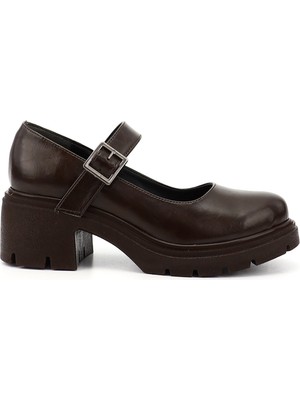 GÖNDERİ Kadın Kahverengi  Kalın Topuklu Mary Jane Ayakkabı