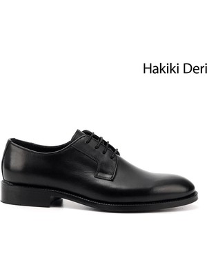 GÖNDERİ Erkek Siyah  Bağcıklı Hakiki Deri Klasik Ayakkabı