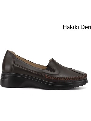 GÖNDERİ Kadın Kahverengi  Dolgu Taban Hakiki Deri Comfort Ayakkabı