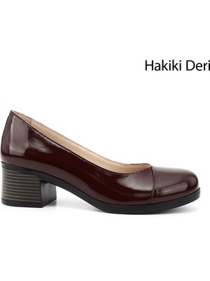 Gönderi(r) Kadın Bordo Rugan Kısa Kalın Topuklu Hakiki Deri Ayakkabı