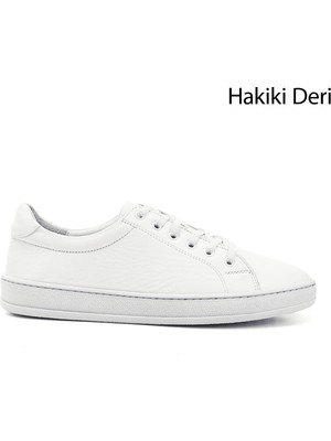 GÖNDERİ Kadın Beyaz  Lastik Bağcıklı Hakiki Deri Sneaker