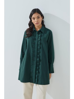 Merve Gültekin Pili Patlı Gömlek Zümrüt Yeşili