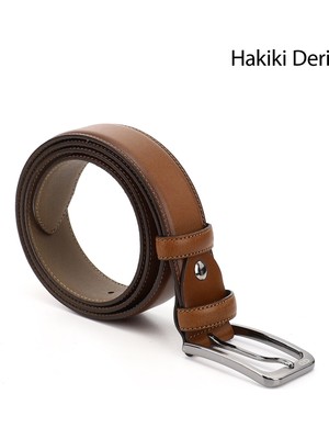 GÖNDERİ Erkek Taba Antik  Hakiki Deri 3,5 Cm Klasik Kemer