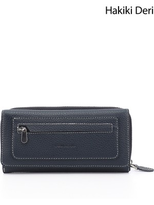 GÖNDERİ Kadın Lacivert  Yatay Hakiki Deri Cüzdan