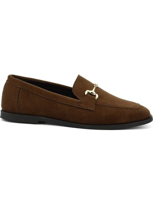 GÖNDERİ Kadın Kahverengi - Süet  Küt Burunlu Tokalı Babet