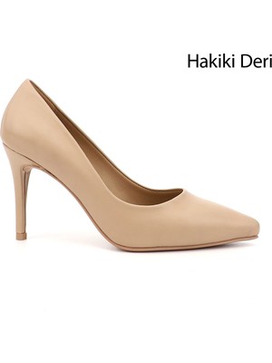 Kadın Nude Platinum Sivri Burun İnce Topuklu Hakiki Deri Stiletto