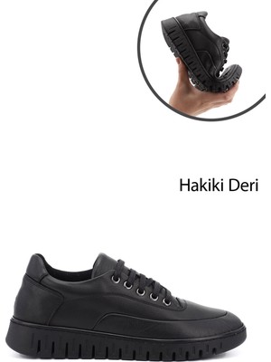 GÖNDERİ Kadın Siyah  Bağcıklı Hakiki Deri Comfort Ayakkabı