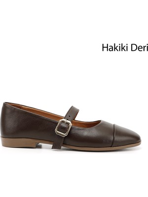 GÖNDERİ Kadın Kahverengi  Baskılı Mary Jane Hakiki Deri Babet