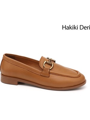 GÖNDERİ Kadın Taba Antik  Tokalı Hakiki Deri Loafer Ayakkabı