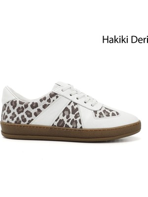 GÖNDERİ Kadın Beyaz  Lastik Bağcıklı Hakiki Deri Sneaker