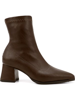 GÖNDERİ Kadın Kahverengi  Deri Görünümlü Kalın Topuklu Streç Bot