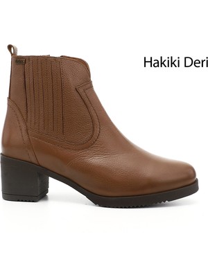 GÖNDERİ Kadın Taba  Fermuarlı Kalın Topuklu Hakiki Deri Bot